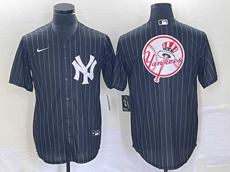 Men%27s New York Yankees Blank Black Pinstripe Cool Base Stitched Baseball Jersey2->new york yankees->MLB Jersey